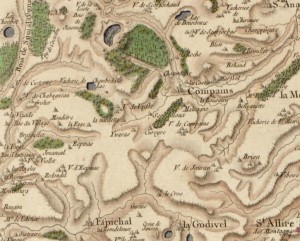 Compains au XVIIIe siècle (carte de Cassini)